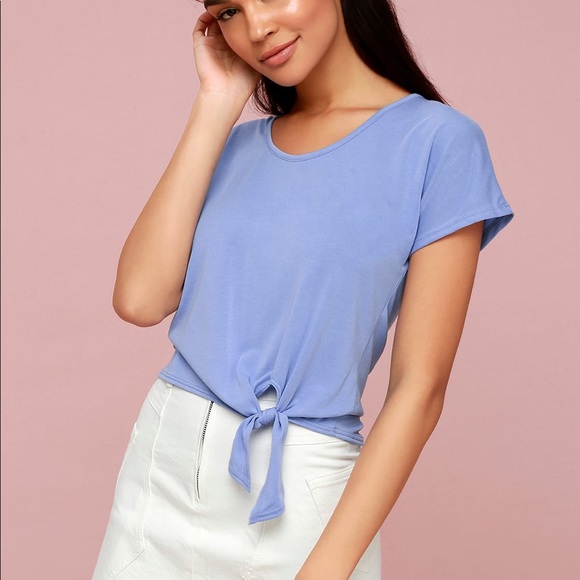 Periwinkle blue front tie tee - Picture 1 of 3